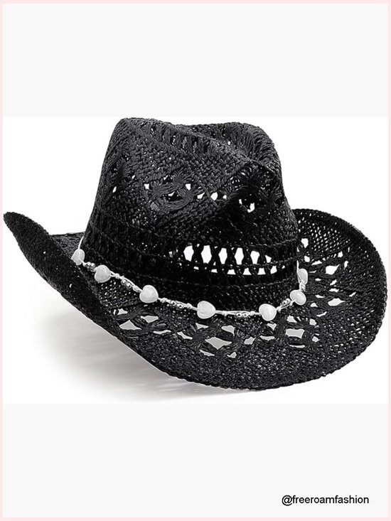 Straw Cowboy Hat with Shapeable Brim Woven Hollow Out Unisex Beach Hat main image 5